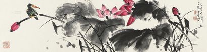 康宁 2005年作 荷花翠鸟 镜心