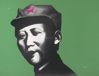 李山 1995年作 胭脂系列︰毛泽东与绿色背景