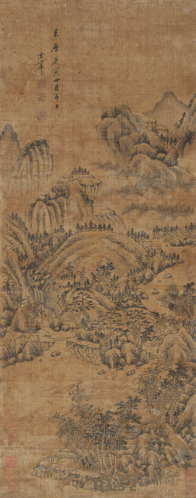 董其昌 溪山飞瀑 镜片 110×43cm