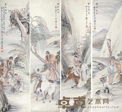 杨镕 人物故事 镜片四屏 148×39cm×4