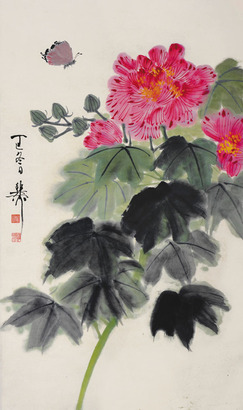 谢稚柳 芙蓉飞蝶图