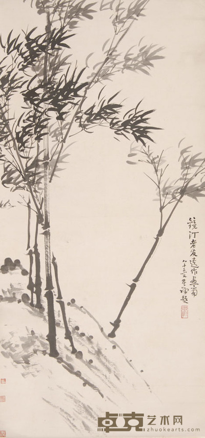 吴镜汀、李苦禅 墨竹 138.2x67