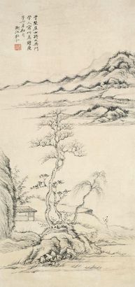 弘仁 庚子（1660年）作 高士行吟 立轴