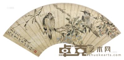 任伯年 花鸟 扇面镜框 18×52cm