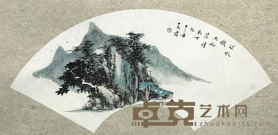 艾君 近水秋山两岸明 扇面镜片 21×59cm