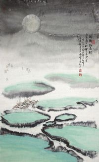 朱葵 渔乡梅雨石 立轴