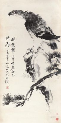 张重梅 丁巳（1977年）作 雄鹰图 镜心
