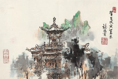 何镜涵 戊寅（1998年）作 古庙图 镜心