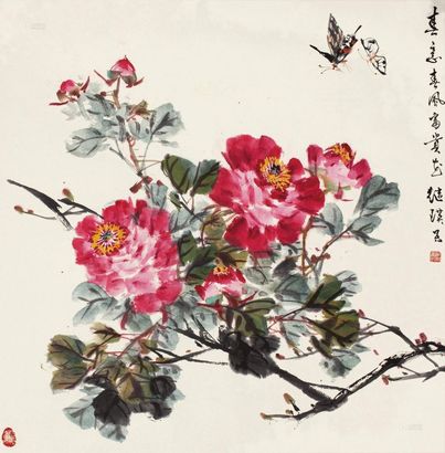 刘继瑛 春意春风富贵花 镜心