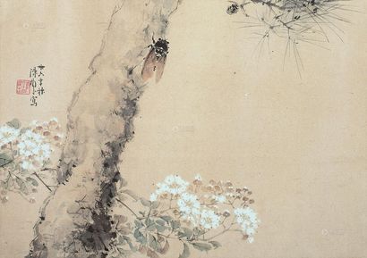 陈树人 1947年作 草虫花卉 镜心