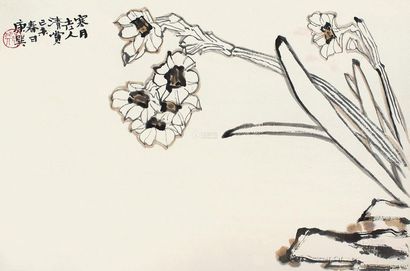 康师尧 己未（1979年）作 水仙 镜心