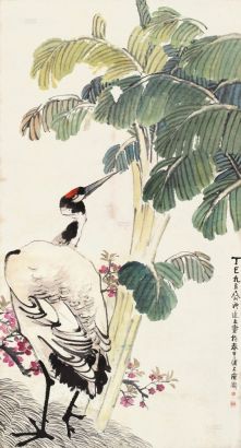 俞礼 丁巳（1917年）作 鹤寿 立轴