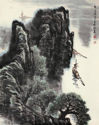 黄润华 辛未（1991年）作 峡江夜色 镜心