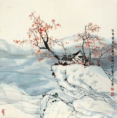 崔森茂 丙寅（1986年）作 秋山红叶 立轴