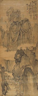 蓝孟 戊戌（1718年）作 翠峦飞瀑 立轴