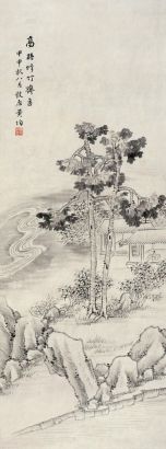 黄均（古） 甲申（1824年）作 高梧修竹斋图 镜心