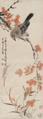 汪慎生 丁亥（1947）年作 红叶鹰鸟图 立轴