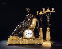 19世纪 法国 铜鎏金雕塑钟 （三件套）