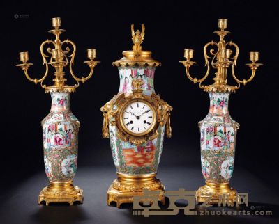 清晚期 法国 广彩瓷钟 （三件套） 高58cm