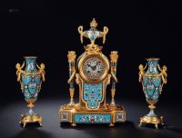 19世纪 法国 铜鎏金珐琅钟 （三件套）