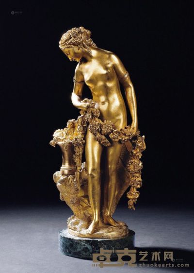 18世纪 法国 法尔孔奈制铜鎏金仙女芙劳拉像 高32cm