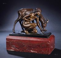20世纪 德国 科斯特聂制铜雕“少女与鹿”