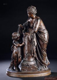 19世纪 法国 巴伯迪耶纳制铜雕母与子