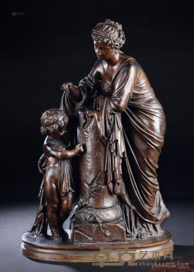 19世纪 法国 巴伯迪耶纳制铜雕母与子 高61cm