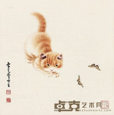 曹克黉 戏蝶 立轴 33×33cm