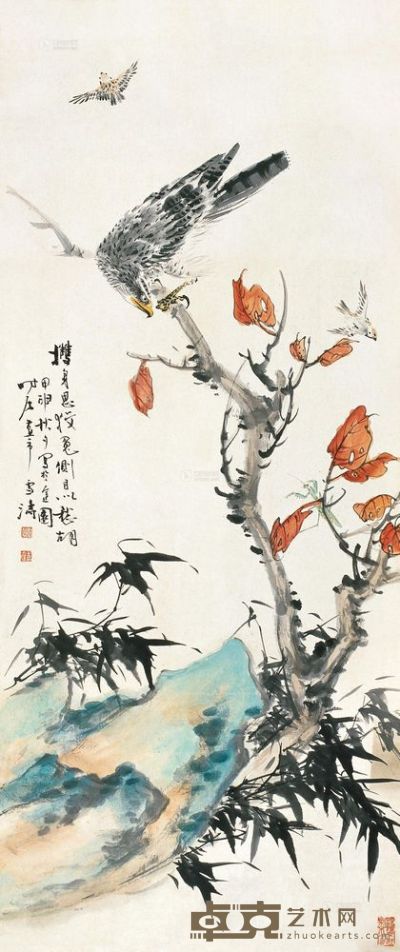 王雪涛 1944年作 鹰击图 镜心 135×56.5cm