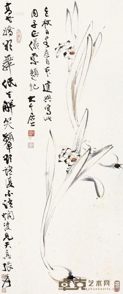 张大千 1929年作 水仙 镜心 63.5×26cm