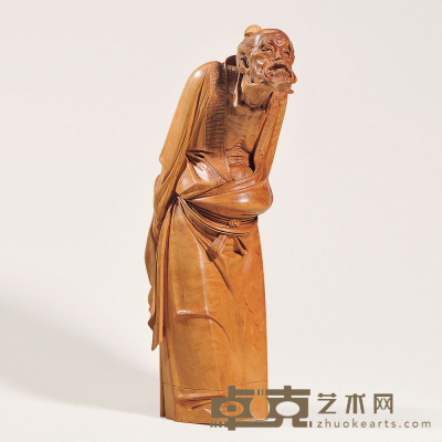 俞开明《睡意未醒》黄杨木雕 33×10.5×18cm