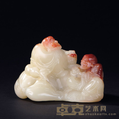 芙蓉晶石双罗汉戏狮摆件 7.3×11.2×7.8cm