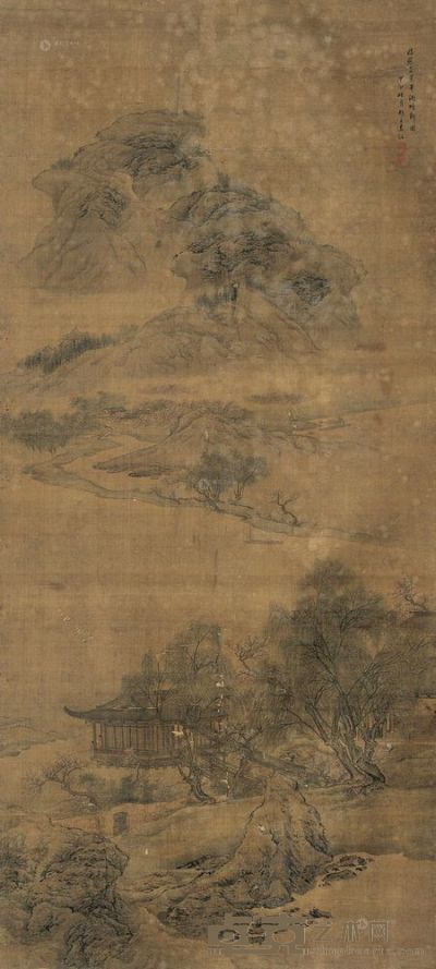 袁江 1704年作 平湖烟柳图 立轴 213×95.5cm