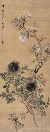 张熊 1858年作 花卉 立轴