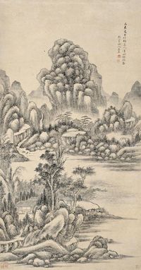 王昱 1799年作 溪山把钓图 立轴