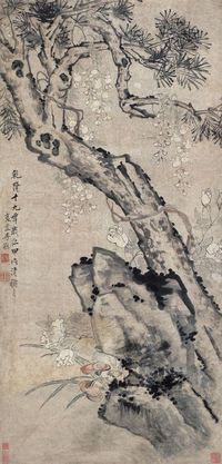 李鱓 1754年作 松寿图 立轴