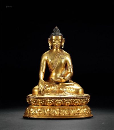 清中期 铜鎏金释迦牟尼坐像