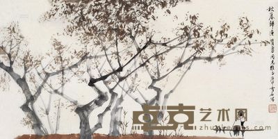 白雪石 1980年作 秋暮归渔 横幅镜心 34.5×68.5cm