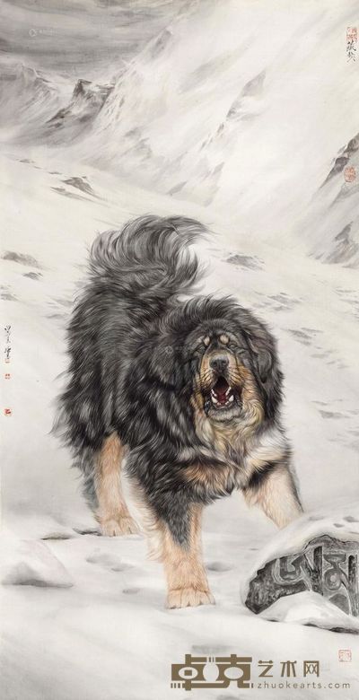 唐青 2008年作 藏獒 镜心 167×85cm