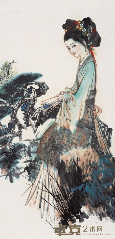 林墉 1988年作 花季少女 镜心 137×69cm