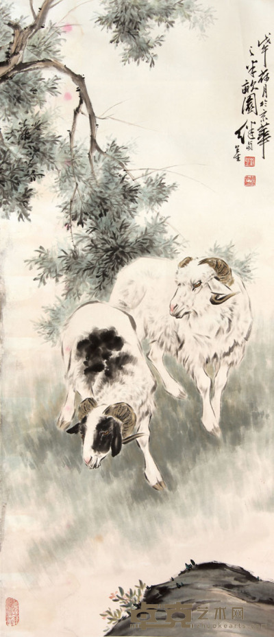 刘继卣《双羊图》 139×61cm