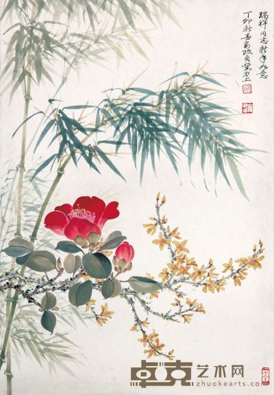 俞子贞、刘立上《花卉》 70×49cm