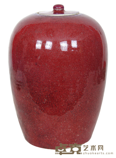 钧红釉冬瓜罐 高：30 cm