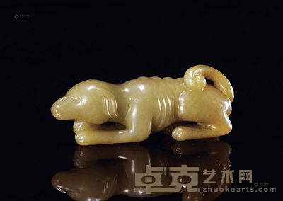 清 黄玉卧犬 长8.2cm