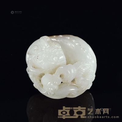 清 白玉洒金瑞兽 长4.2cm