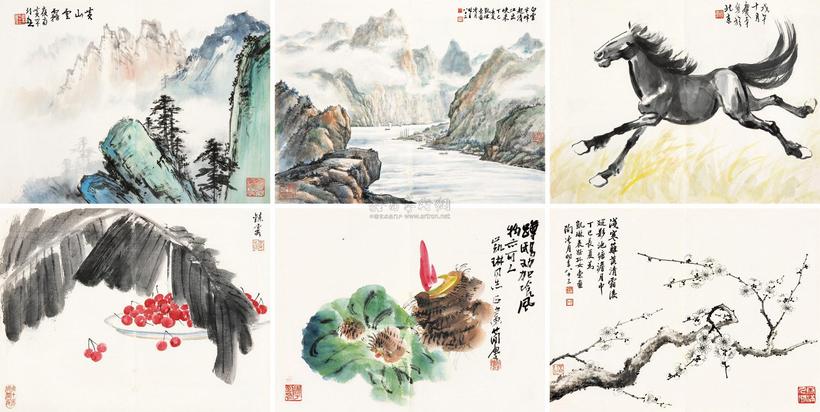 陶冷月 黄幻吾 曹简楼 等 1977年作 1978年作 山水 花卉 册页 （六开）
