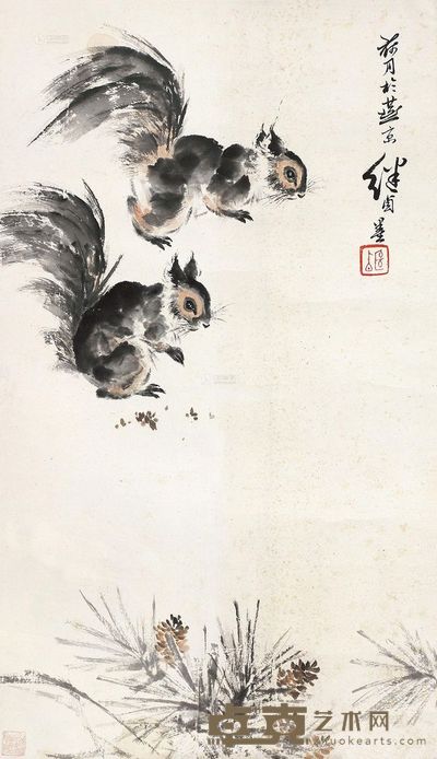 刘继卣 松鼠图 镜心 68×40cm