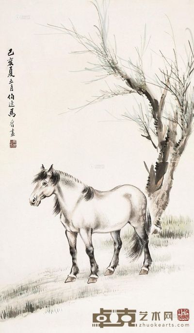 马晋 1959年作 立马图 立轴 64×37cm
