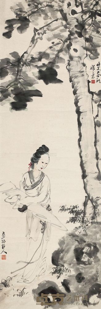 徐操 秦仲文 仕女图 立轴 104×35cm